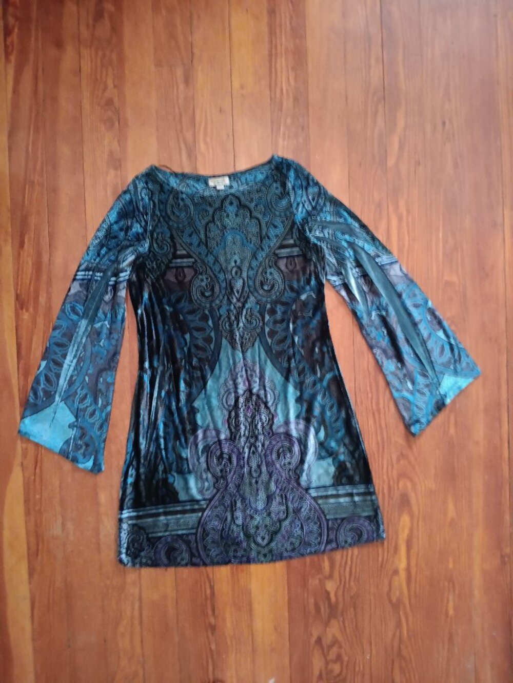 Velvet burnout bell sleeve dress whimsygoth dark romantic boho fairy